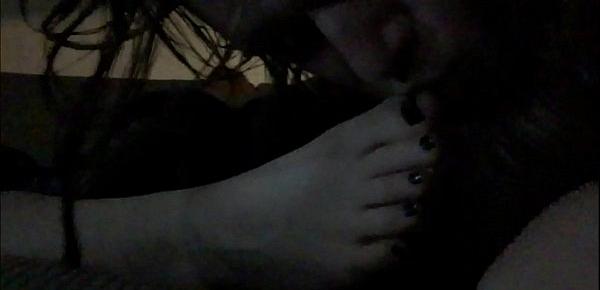  Hot passed out wife gets her toes sucked then toe fucked shooting cum all over and between her sexy painted toes